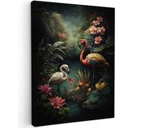 MuchoWow© Canvas Wall Art 20"x28" / 50x70 cm Decor Paintings Print framed on Canvas Pictures for Hallway Flamingo - Flowers - Jungle - Birds - Nature