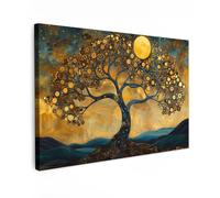 MuchoWow© Canvas Wall Art 24"x16" / 60x40 cm Decor Paintings Prints framed on Canvas Decorations Wallart Tree - Moon - Flowers - Gold - Art