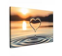 MuchoWow© Canvas Wall Art 24"x16" / 60x40 cm Home Decor Paintings for Living Room Decorations Gifts Hallway Heart - Water - Sunset - Nature - Zen