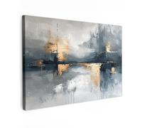 MuchoWow© Canvas Wall Art 24"x16" / 60x40 cm Home Decor Paintings for Living Room Decorations Gifts Hallway Art - Grey - Gold - Abstract