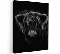 MuchoWow© Canvas Wall Art 24"x31" / 60x80 cm Decor Hanging Pictures for Living Room Canvus Artwork Deco Walls Scottish Highlander - Cow - Black - White - Animals