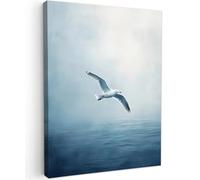 MuchoWow© Canvas Wall Art 24"x31" / 60x80 cm Decor Hanging Pictures for Living Room Canvus Artwork Deco Walls Seagull - White - Sea - Misty