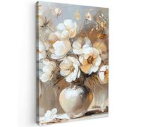 MuchoWow© Canvas Wall Art 24"x35" / 60x90 cm Decor Hanging Pictures for Living Room Canvus Artwork Deco Walls Vase - Flowers - Art - Gold