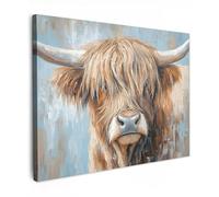 MuchoWow© Canvas Wall Art 28"x20" / 70x50 cm Decor Hanging Pictures for Living Room Canvus Artwork Deco Walls Scottish highlander - Animals - Cow - Street art
