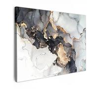 MuchoWow© Canvas Wall Art 28"x20" / 70x50 cm Decor Hanging Pictures for Living Room Canvus Artwork Deco Walls Marble - Gold - Abstract - Black and white - Luxury