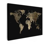 MuchoWow© Canvas Wall Art 28"x20" / 70x50 cm Decor Paintings Print framed on Canvas Pictures for Hallway World map - Gold - Black - Earth - Luxury