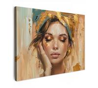 MuchoWow© Canvas Wall Art 28"x20" / 70x50 cm Decor Prints for Living Room Decorative Canvases Hall Artwork Woman - Portrait - Gold - Luxury