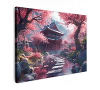 MuchoWow© Canvas Wall Art 28"x20" / 70x50 cm Decor Prints for Living Room Decorative Canvases Hall Artwork Japanese garden - Cherry blossom - Sakura trees - Japan