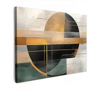 MuchoWow© Canvas Wall Art 28"x20" / 70x50 cm Decor Prints for Living Room Decorative Canvases Hall Artwork Abstract - Gold - Bronze - Green - Shapes - Modern