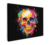 MuchoWow© Canvas Wall Art 28"x20" / 70x50 cm Decor Prints for Living Room Decorative Canvases Hall Artwork Skull - Graffiti - Death's Head - Colourful