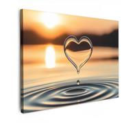 MuchoWow© Canvas Wall Art 28"x20" / 70x50 cm Home Decor Paintings for Living Room Decorations Gifts Hallway Heart - Water - Sunset - Nature - Zen