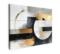 MuchoWow© Canvas Wall Art 28"x20" / 70x50 cm Home Decor Paintings for Living Room Decorations Gifts Hallway Abstract - Gold - Silver - Shapes - Aesthetic