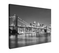 MuchoWow© Canvas Wall Art 31"x24" / 80x60 cm Decor Hanging Pictures for Living Room Canvus Artwork Deco Walls New York - Bridge - Brooklyn - Black and white - Architecture