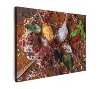 MuchoWow© Canvas Wall Art 31"x24" / 80x60 cm Decor Paintings Print framed on Canvas Pictures for Hallway Spices - Herbs - Spoons - Salt - Brown - Kitchen