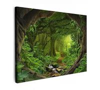 MuchoWow© Canvas Wall Art 31"x24" / 80x60 cm Decor Paintings Print framed on Canvas Pictures for Hallway Jungle - Green - Nature - Tropical - Plants