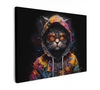 MuchoWow© Canvas Wall Art 31"x24" / 80x60 cm Decor Paintings Print framed on Canvas Pictures for Hallway Cat - Coat - Graffiti - Glasses - Black