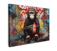 MuchoWow© Canvas Wall Art 31"x24" / 80x60 cm Decor Paintings Prints framed on Canvas Decorations Wallart Monkey - Graffiti - Animals - Art - Bottle - Colours