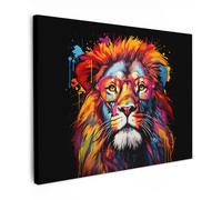 MuchoWow© Canvas Wall Art 31"x24" / 80x60 cm Decor Prints for Living Room Decorative Canvases Hall Artwork Graffiti - Lion - Glasses - Black - Banksy
