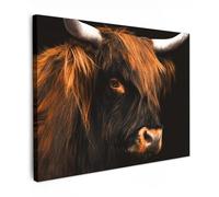 MuchoWow© Canvas Wall Art 31"x24" / 80x60 cm Decor Prints for Living Room Decorative Canvases Hall Artwork Scottish Highlander - Black - Cow - Horn - Animals