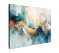 MuchoWow© Canvas Wall Art 31"x24" / 80x60 cm Decor Prints for Living Room Decorative Canvases Hall Artwork Abstract - Art - Gold - Blue