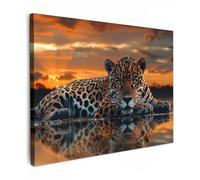 MuchoWow© Canvas Wall Art 31"x24" / 80x60 cm Home Decor Paintings for Living Room Decorations Gifts Hallway Nature - Leopard - Animal - Sunset - Modern