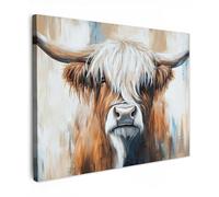 MuchoWow© Canvas Wall Art 31"x24" / 80x60 cm Home Decor Paintings for Living Room Decorations Gifts Hallway Scottish highlander - Street art - Vintage - Cow - Animals