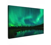 MuchoWow© Canvas Wall Art 35"x24" / 90x60 cm Decor Hanging Pictures for Living Room Canvus Artwork Deco Walls Northern lights - Trees - Water - Alaska
