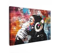 MuchoWow© Canvas Wall Art 35"x24" / 90x60 cm Decor Hanging Pictures for Living Room Canvus Artwork Deco Walls Monkey - Graffiti - Music