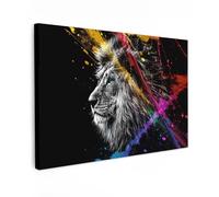 MuchoWow© Canvas Wall Art 35"x24" / 90x60 cm Decor Paintings Print framed on Canvas Pictures for Hallway Lion - Black and white - Colour - Graffiti - Animals