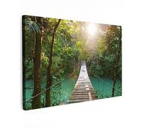 MuchoWow© Canvas Wall Art 35"x24" / 90x60 cm Decor Paintings Print framed on Canvas Pictures for Hallway Jungle - Water - Bridge - Nature - Plants