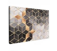 MuchoWow© Canvas Wall Art 35"x24" / 90x60 cm Decor Paintings Prints framed on Canvas Decorations Wallart Abstract - Cube - Gold - Patterns - Black - White