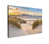 MuchoWow© Canvas Wall Art 35"x24" / 90x60 cm Decor Paintings Prints framed on Canvas Decorations Wallart Dune - Sunset - Horizon - Beach - Grass