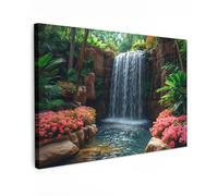 MuchoWow© Canvas Wall Art 35"x24" / 90x60 cm Decor Paintings Prints framed on Canvas Decorations Wallart Waterfall - Jungle - Plants - Water - Nature