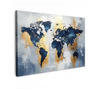MuchoWow© Canvas Wall Art 35"x24" / 90x60 cm Decor Paintings Prints framed on Canvas Decorations Wallart World Map - Blue - Abstract