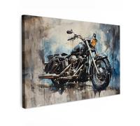 MuchoWow© Canvas Wall Art 35"x24" / 90x60 cm Decor Paintings Prints framed on Canvas Decorations Wallart Motorbike - Blue - Pastel - White