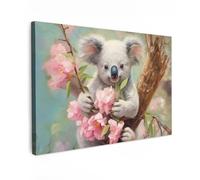 MuchoWow© Canvas Wall Art 35"x24" / 90x60 cm Decor Paintings Prints framed on Canvas Decorations Wallart Koala - Flowers - Animals - Pink
