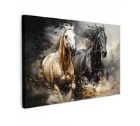 MuchoWow© Canvas Wall Art 35"x24" / 90x60 cm Decor Prints for Living Room Decorative Canvases Hall Artwork Horses - Black - White - Animals