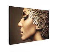MuchoWow© Canvas Wall Art 35"x24" / 90x60 cm Decor Prints for Living Room Decorative Canvases Hall Artwork Woman - Abstract - Gold - Portrait