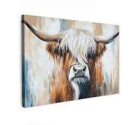 MuchoWow© Canvas Wall Art 35"x24" / 90x60 cm Home Decor Paintings for Living Room Decorations Gifts Hallway Scottish highlander - Street art - Vintage - Cow - Animals