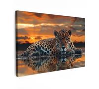 MuchoWow© Canvas Wall Art 35"x24" / 90x60 cm Home Decor Paintings for Living Room Decorations Gifts Hallway Nature - Leopard - Animal - Sunset - Modern
