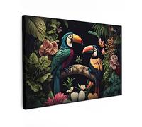 MuchoWow© Canvas Wall Art 47"x31" / 120x80 cm Decor Hanging Pictures for Living Room Canvus Artwork Deco Walls Bird - Flowers - Plants - Jungle - Black - Toucan
