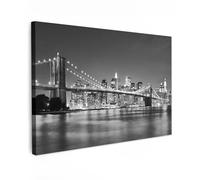 MuchoWow© Canvas Wall Art 47"x31" / 120x80 cm Decor Hanging Pictures for Living Room Canvus Artwork Deco Walls New York - Bridge - Brooklyn - Black and white - Architecture