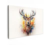 MuchoWow© Canvas Wall Art 47"x31" / 120x80 cm Decor Hanging Pictures for Living Room Canvus Artwork Deco Walls Deer - Antlers - Art - Paint - Animal - Colours