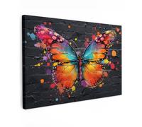 MuchoWow© Canvas Wall Art 47"x31" / 120x80 cm Decor Hanging Pictures for Living Room Canvus Artwork Deco Walls Butterfly - Graffiti - Neon Art - Colorful - Art