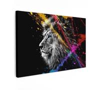 MuchoWow© Canvas Wall Art 47"x31" / 120x80 cm Decor Paintings Print framed on Canvas Pictures for Hallway Lion - Black and white - Colour - Graffiti - Animals