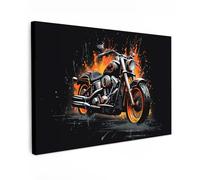 MuchoWow© Canvas Wall Art 47"x31" / 120x80 cm Decor Paintings Print framed on Canvas Pictures for Hallway Motorbike - Flames - Orange - Black - Graffiti