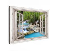 MuchoWow© Canvas Wall Art 47"x31" / 120x80 cm Decor Paintings Print framed on Canvas Pictures for Hallway Look-through - Waterfall - Nature - Trees