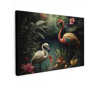 MuchoWow© Canvas Wall Art 47"x31" / 120x80 cm Decor Paintings Print framed on Canvas Pictures for Hallway Flamingo - Flowers - Jungle - Birds - Nature