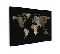 MuchoWow© Canvas Wall Art 47"x31" / 120x80 cm Decor Paintings Print framed on Canvas Pictures for Hallway World map - Gold - Black - Earth - Luxury