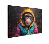 MuchoWow© Canvas Wall Art 47"x31" / 120x80 cm Decor Paintings Print framed on Canvas Pictures for Hallway Graffiti - Chimpanzee - Coat - Monkey - Paint - Banksy